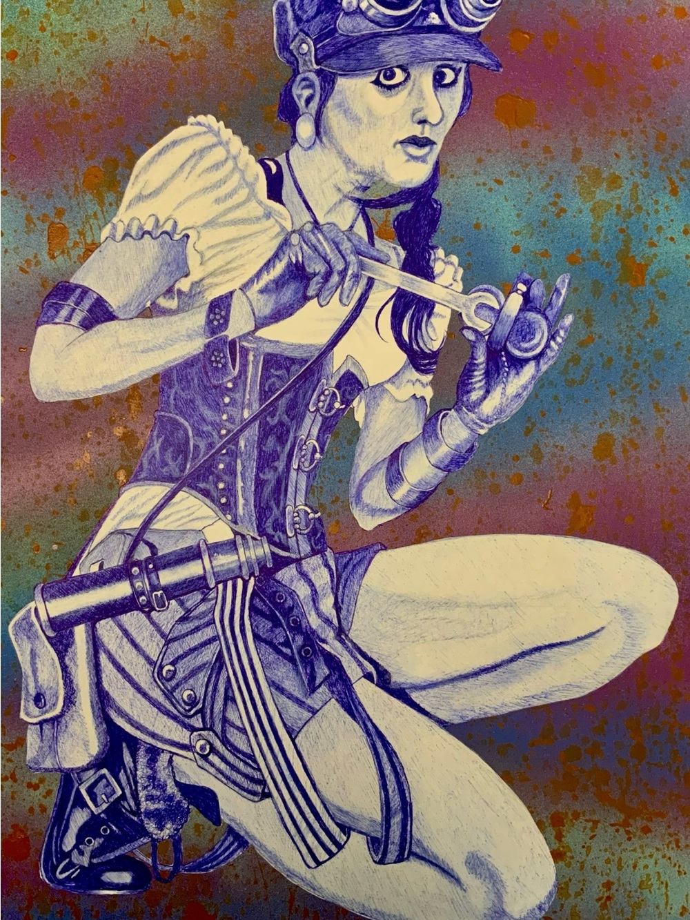 The Time Mechanic - Original mixed media, acrylic and ink on board. Signed